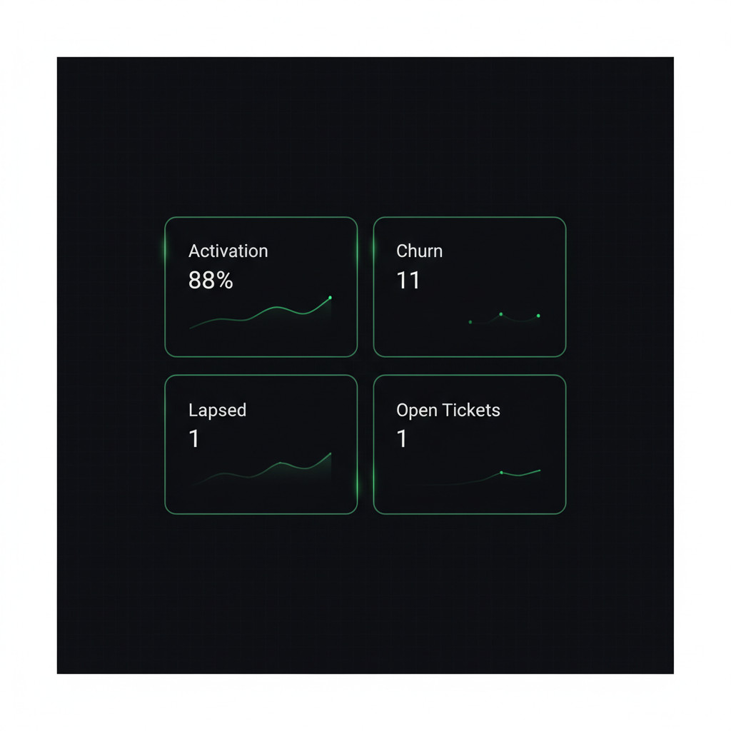 AI agent building an admin dashboard with activation, churn, lapsed, and open-ticket metrics for Newton